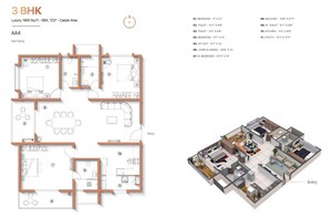 Floor Plan in 3 BHK Apartment at Sanjeevini The Adwaith, Gunjur Palya – for Sale