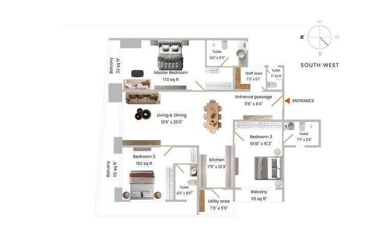 Floor Plan, versova-sky 3 Bedroom 1919 Sq.Ft. Apartment In Cv Raman Nagar Bangalore 10656575