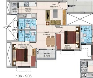 Floor Plan in 2 BHK Apartment at Provident Neora, Thanisandra Main Road – for Sale