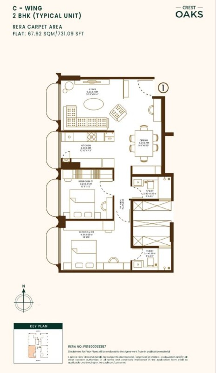 Floor Plan, crest-oaks 2 Bedroom 731 Sq.Ft. Apartment In Marol Mumbai 10658583