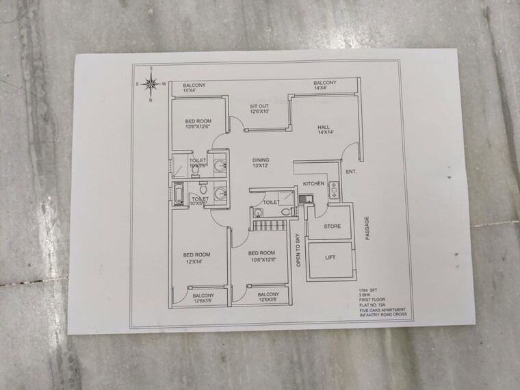 Floor Plan, five-oaks-apartments 3 Bedroom 1750 Sq.Ft. Apartment In Infantry Road Bangalore 10660284