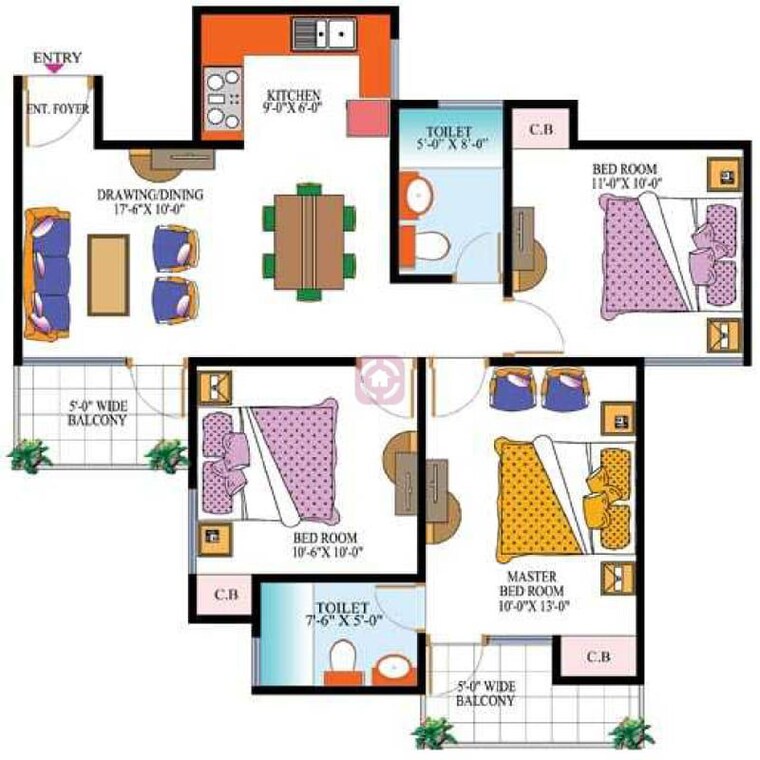Floor Plan, high-end-paradise-ii 3 Bedroom 1175 Sq.Ft. Apartment In Raj Nagar Extension Ghaziabad 10660627