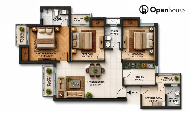 Floor Plan, paras-tierea 3 Bedroom 1265 Sq.Ft. Apartment In Sector 137 Noida 10661028