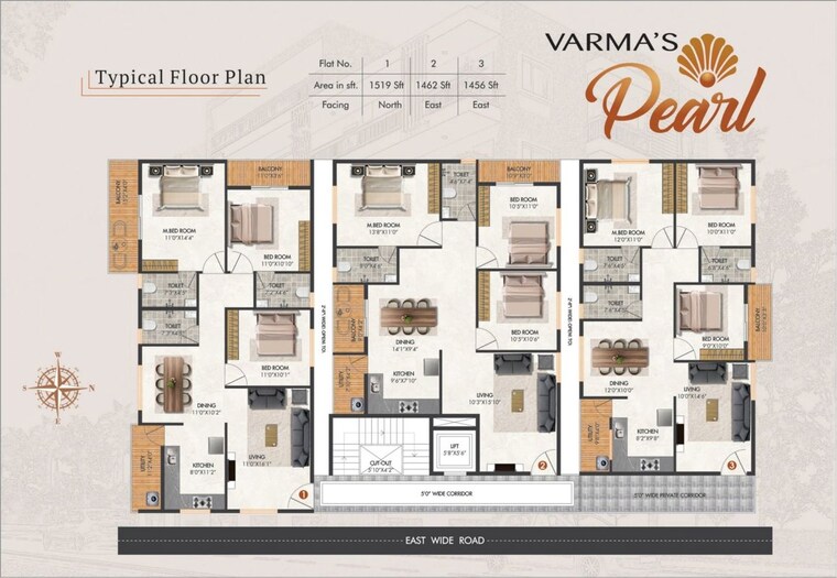 Floor Plan, mahadevpura 3 Bedroom 1456 Sq.Ft. Apartment In Mahadevpura Bangalore 10661332