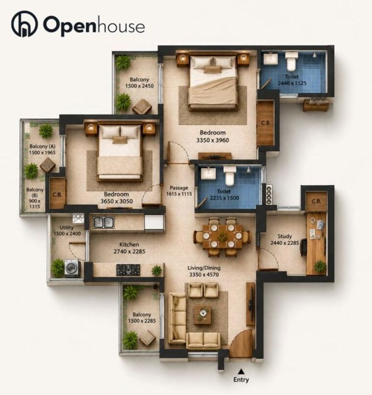 Floor Plan, gulshan-botnia 2 Bedroom 1160 Sq.Ft. Apartment In Sector 144 Noida 10662400