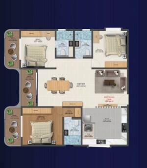 Floor Plan in 3 BHK Apartment at TRU Aquapolis, Varthur – for Sale