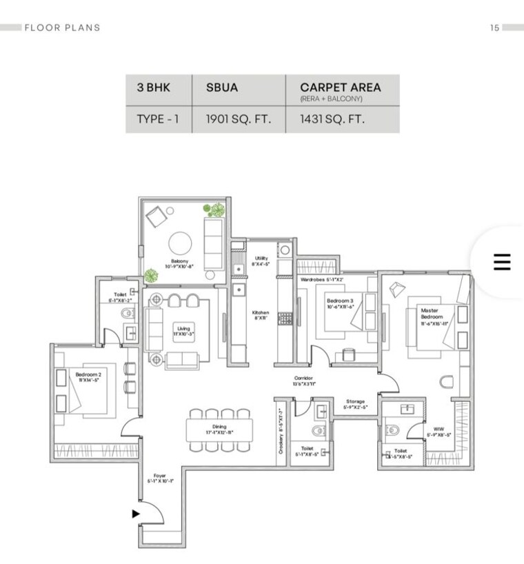 Floor Plan, assetz-mizumi-reserve 3 Bedroom 1901 Sq.Ft. Apartment In Kudlu Bangalore 10640987