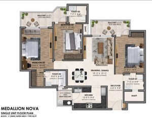 Floor Plan in 3 BHK Apartment at Sector 66 – for Sale