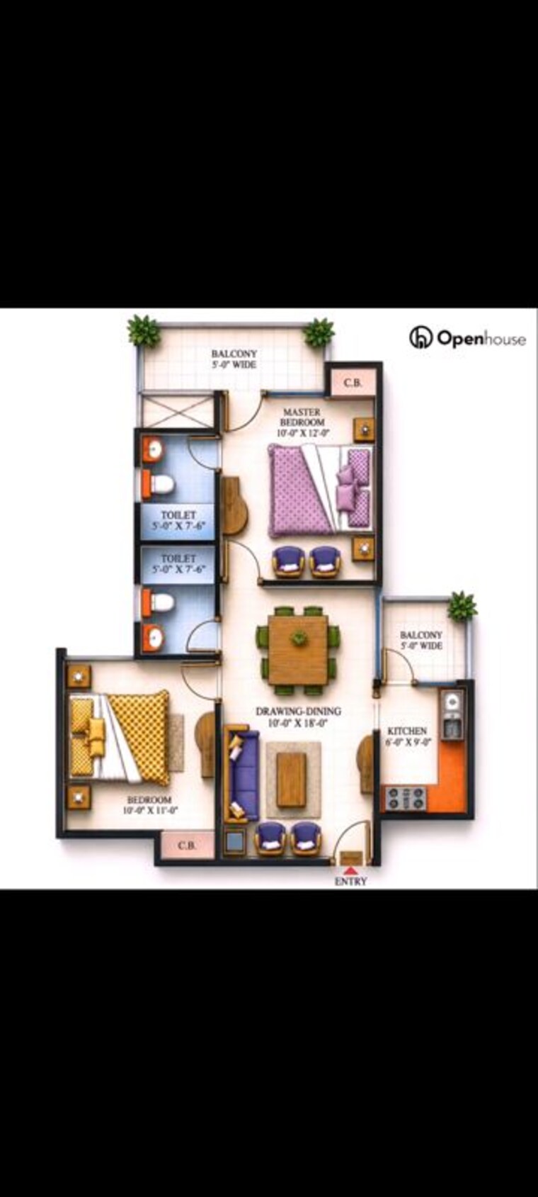 Floor Plan, high-end-paradise-ii 2 Bedroom 920 Sq.Ft. Apartment In Raj Nagar Extension Ghaziabad 10664707