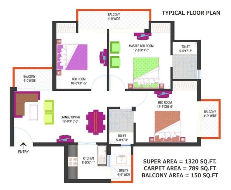 Floor Plan, nimbus-the-hyde-park 3 Bedroom 1320 Sq.Ft. Apartment In Sector 78 Noida 10664940