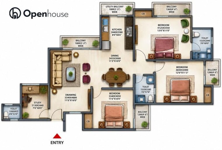 Floor Plan, amrapali-zodiac 3 Bedroom 1550 Sq.Ft. Apartment In Sector 120 Noida 10665007