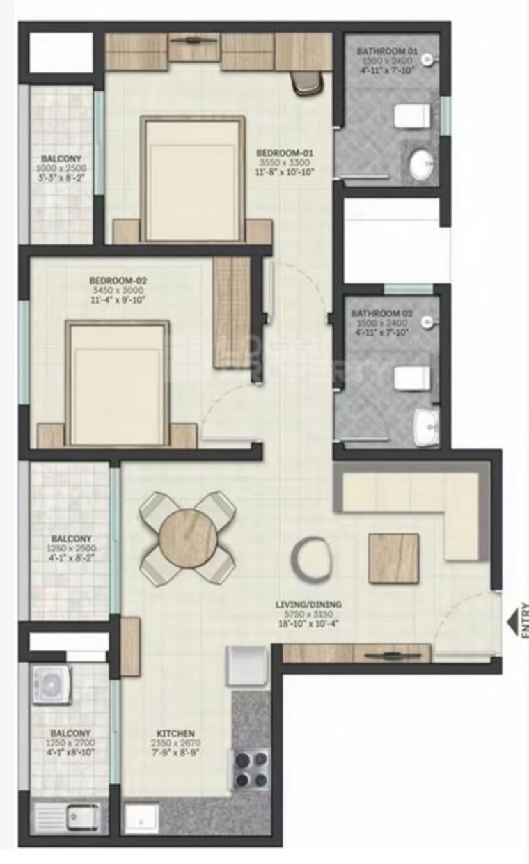 Floor Plan, sobha-dream-gardens 2 Bedroom 1004 Sq.Ft. Apartment In Thanisandra Main Road Bangalore 10665850