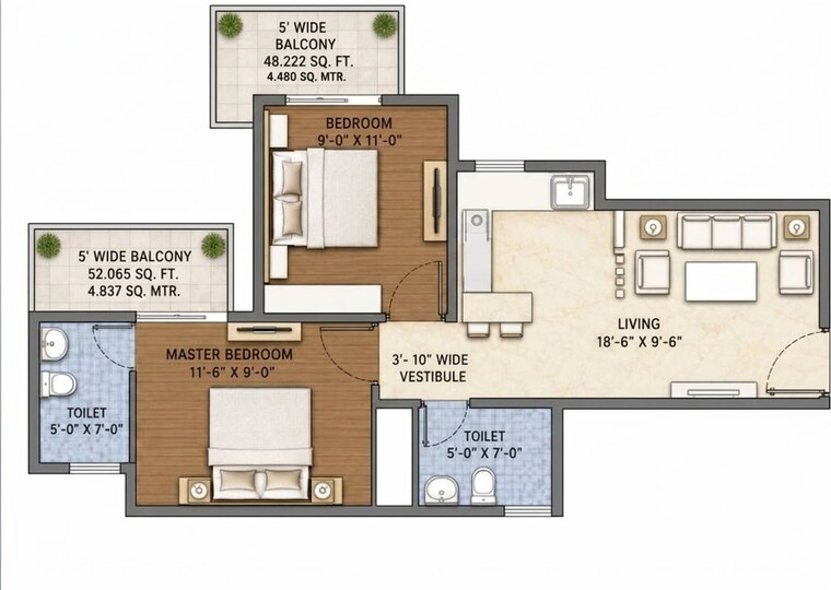 Floor Plan, pivotal-devaan 2 Bedroom 754 Sq.Ft. Apartment In Sector 84 Gurgaon 10665658