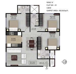 Floor Plan in 3 BHK Apartment at Lalani Grandeur, Goregaon East – for Sale