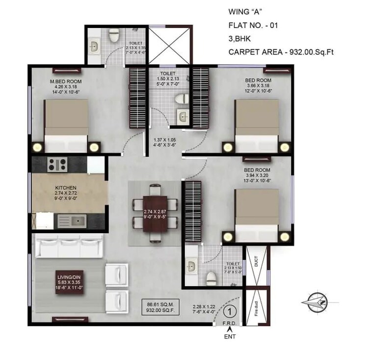 Floor Plan, lalani-grandeur 3 Bedroom 932 Sq.Ft. Apartment In Goregaon East Mumbai 10666388