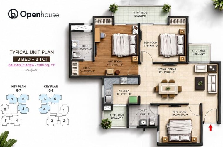 Floor Plan, nirala-greenshire 2 Bedroom 1280 Sq.Ft. Apartment In Sector 2 Greater Noida Greater Noida 10666491