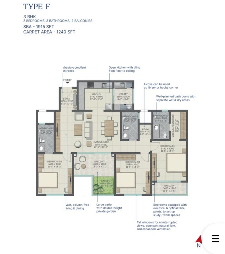 Balcony, sobha-neopolis 4 Bedroom 2481 Sq.Ft. Apartment In Panathur Bangalore 10627674