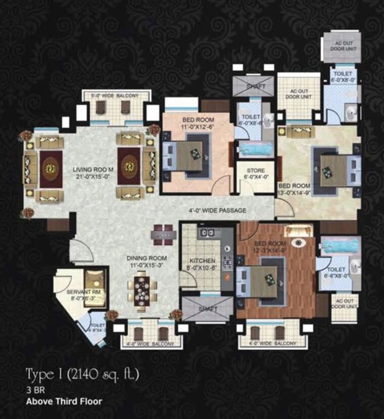 Floor Plan, parth-blue-monarch 3 Bedroom 1575 Sq.Ft. Apartment In Gomti Nagar Lucknow 10667655