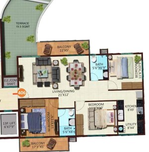 Floor Plan in 3 BHK Apartment at Desai Radiant, Whitefield – for Sale
