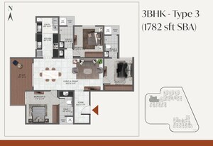 Floor Plan in 3 BHK Apartment at Vedant Suraksha Courtyard, Gottigere – for Sale
