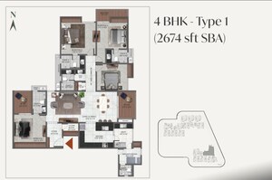 Floor Plan in 4 BHK Apartment at Vedant Suraksha Courtyard, Gottigere – for Sale