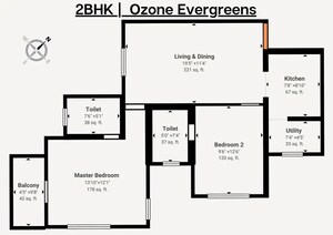 Floor Plan in 2 BHK Apartment at Ozone Evergreens, Harlur – for Sale