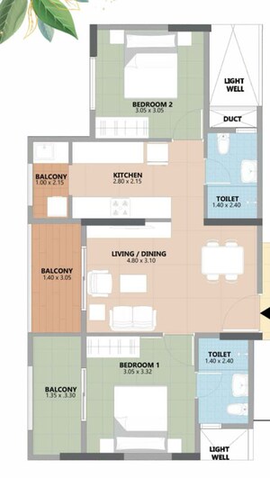 Floor Plan in 2 BHK Apartment at Esteem South Park, Bannerghatta Road – for Sale