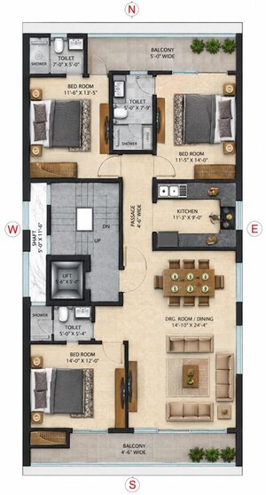 Floor Plan in 3 BHK Builder Floor at Sector 102 – for Sale