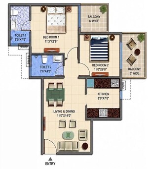 Floor Plan in 2 BHK Apartment at Signature Global The Roselia, Sector 95a – for Sale