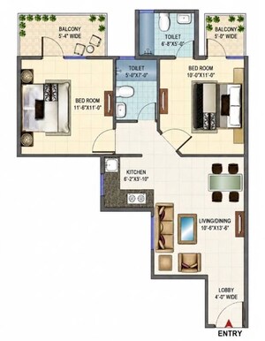 Floor Plan in 2 BHK Apartment at Signature Global Orchard Avenue, Sector 93 – for Sale