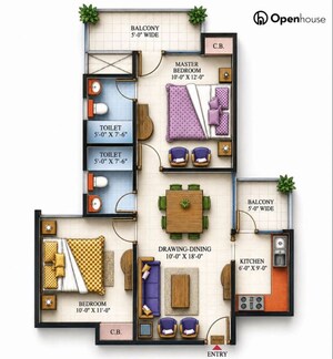 Floor Plan in 2 BHK Apartment at High End Paradise II, Raj Nagar Extension – for Sale