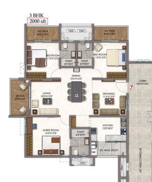 Floor Plan in 3.5 BHK Apartment at Vision Arsha, Tellapur – for Sale