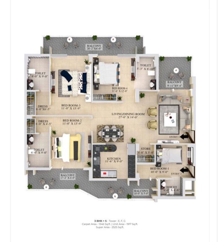Floor Plan, maya-green-lotus-utsav 3.5 Bedroom 2525 Sq.Ft. Apartment In International Airport Road Zirakpur 10671907