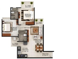 Floor Plan in 2 BHK Apartment at Signature Global The Millennia, Sector 37d – for Sale