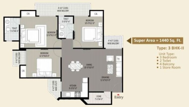 Floor Plan, sethi-max-royal 3 Bedroom 1440 Sq.Ft. Apartment In Sector 76 Noida 10673157