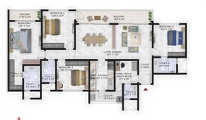 Floor Plan in 4 BHK Apartment at Prestige Park Grove, Whitefield – for Sale