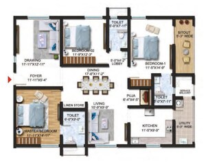 Floor Plan in 3 BHK Apartment at Sumadhura The Olympus, Nanakramguda – for Rent