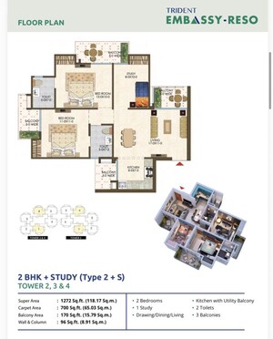 Floor Plan in 2 BHK Apartment at Trident Embassy Reso, Sector 1 Greater Noida – for Sale