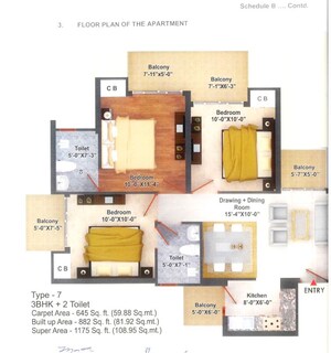 Floor Plan in 3 BHK Apartment at RG Luxury Homes, Sector 16b Greater Noida – for Sale