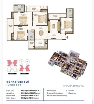 Floor Plan in 4 BHK Apartment at Trident Embassy Reso, Sector 1 Greater Noida – for Sale