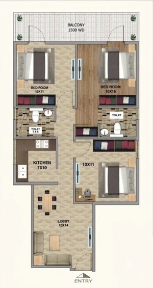 Floor Plan in 3 BHK Apartment at ROF Aalayas, Sector 102 – for Sale