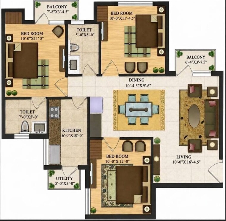 Floor Plan, sare-crescent-parc 3 Bedroom 1183 Sq.Ft. Builder Floor In Sector 92 Gurgaon 10674759