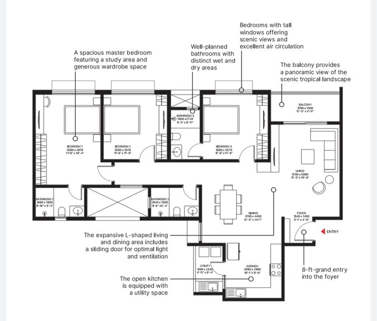 Floor Plan, sobha-ayana 3 Bedroom 1789 Sq.Ft. Apartment In Panathur Bangalore 10667453
