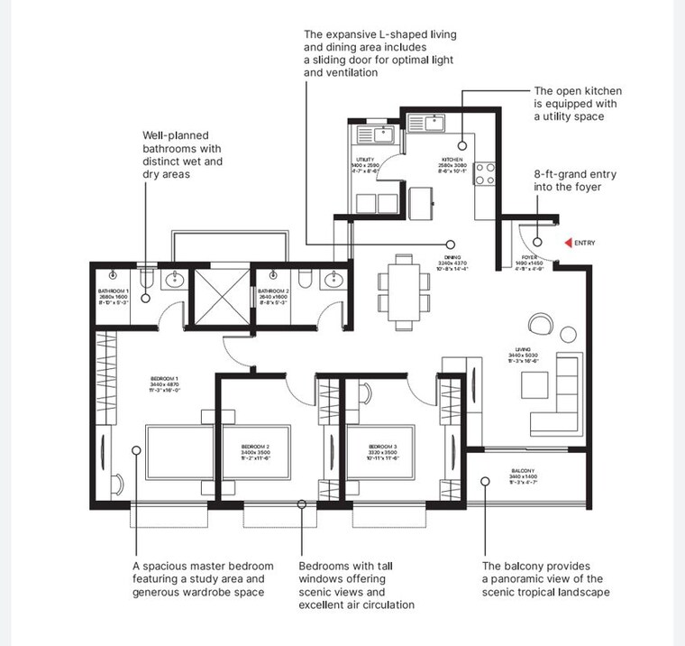 Floor Plan, sobha-ayana 3 Bedroom 1789 Sq.Ft. Apartment In Panathur Bangalore 10667453