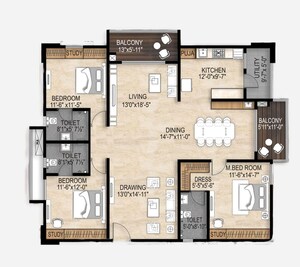 Floor Plan in 3 BHK Apartment at EIPL The Tamarind, Neknampur – for Rent