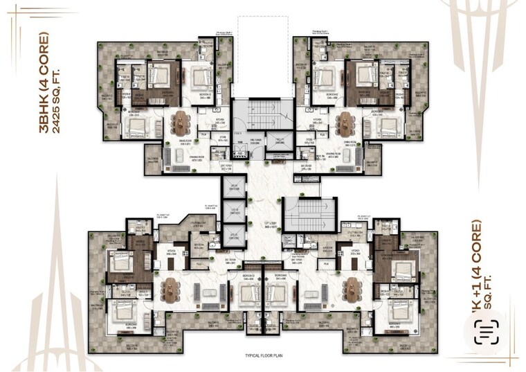 Floor Plan, sector 78 3 Bedroom 2875 Sq.Ft. Apartment In Sector 78 Mohali 10675064