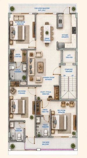 Floor Plan in 3 BHK Builder Floor at Experion The Westerlies, Sector 108 – for Sale