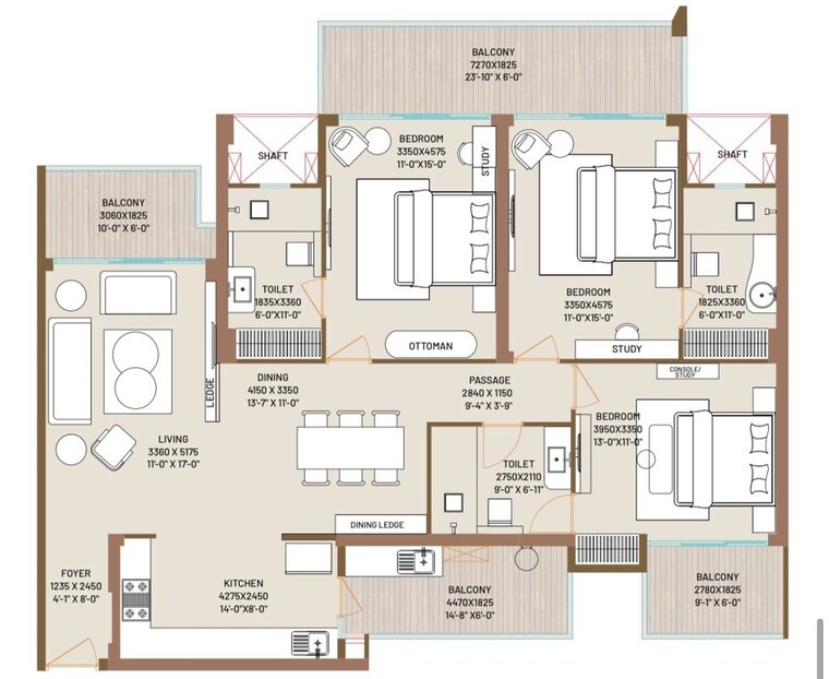 Floor Plan, ivory-county 3 Bedroom 2304 Sq.Ft. Apartment In Sector 115 Noida 10678034