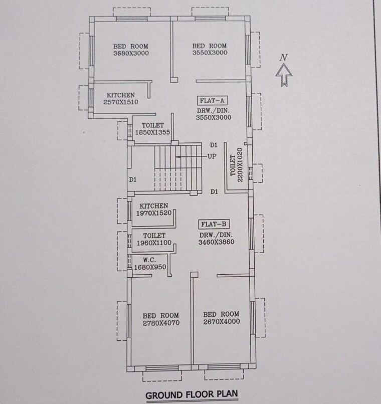 Floor Plan, basudevpur colony 2 Bedroom 750 Sq.Ft. Builder Floor In Basudevpur Colony Kolkata 10678672