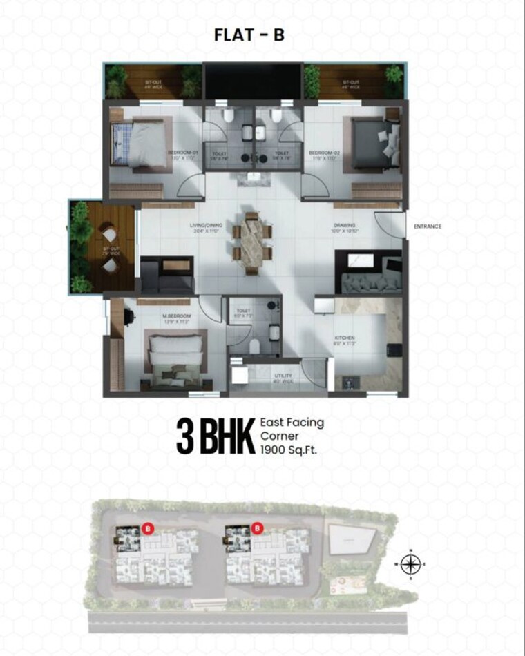Floor Plan, vian-mrida 3 Bedroom 1740 Sq.Ft. Apartment In Kollur Hyderabad 10678952
